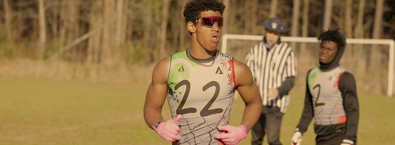 A Player Wearing custom 7v7 uniform manufacture by fitmanpro